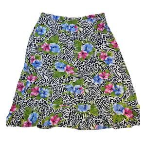 Chicos PM medium PETITE snow leapord linen midi skirt modest casual comfort ^